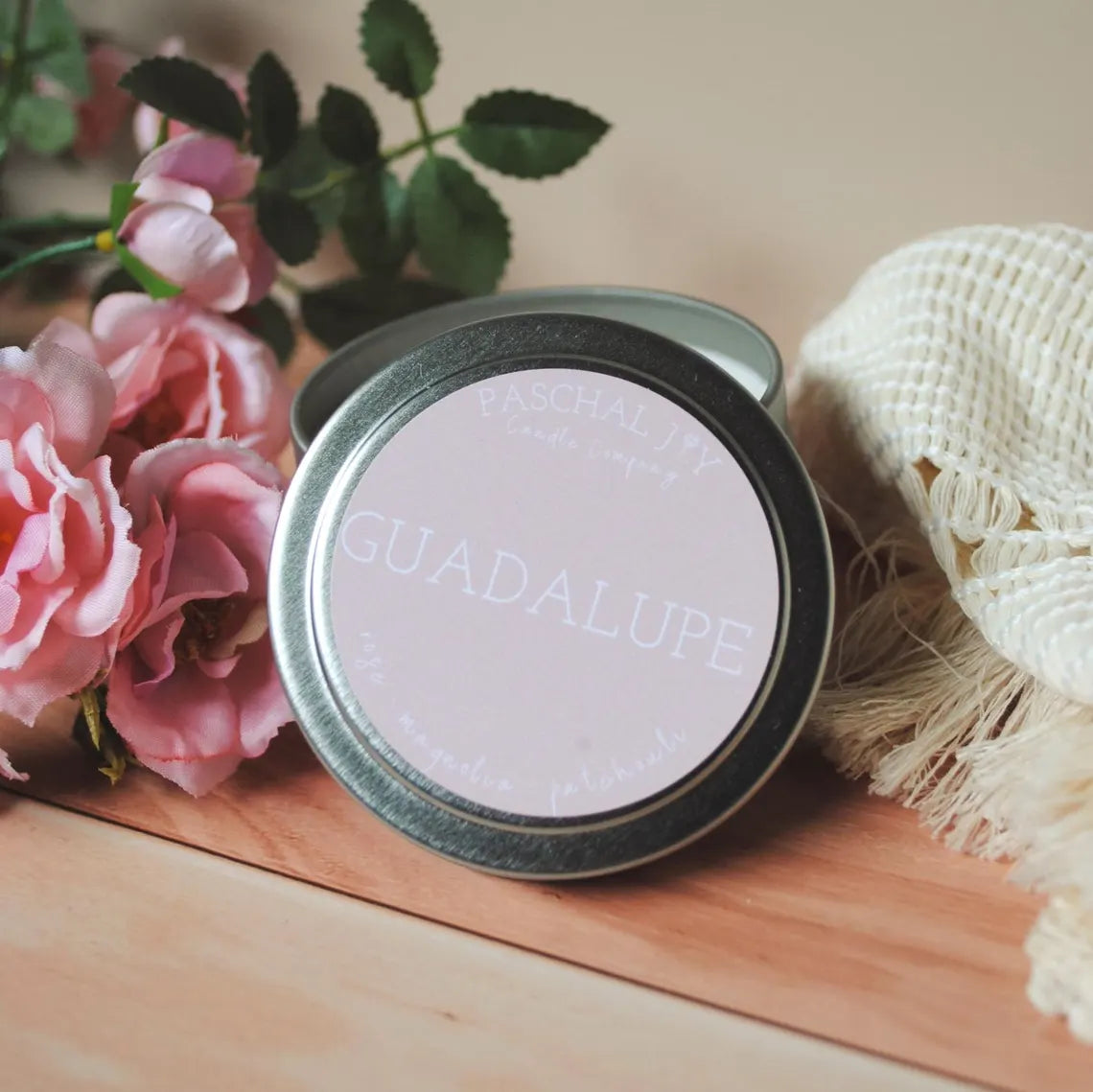 Our Lady Guadalupe Candle Tin with roses