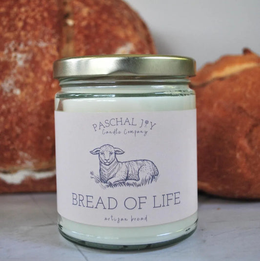 Bread of Life Candle with bread in background