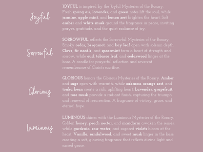 Describing rosary candle collection scents