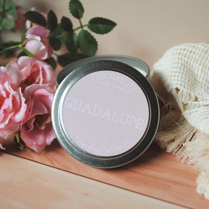 Our Lady Guadalupe Candle Tin with roses