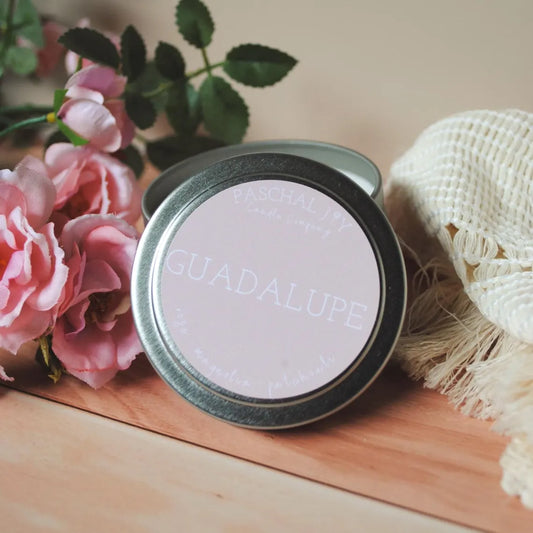 Our Lady Guadalupe Candle Tin with roses