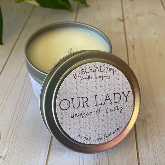 Our Lady Undoer of Knots Candle Tin 1